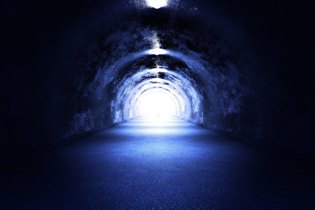 Tunnel Light Tunnel Light - 3D Render. Cool Blue Light. The Road to the Light ( Near Death Experience? )