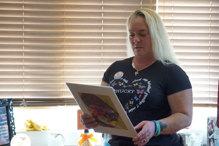 Jennifer Meleski holds memories of her son, Charles Maude III