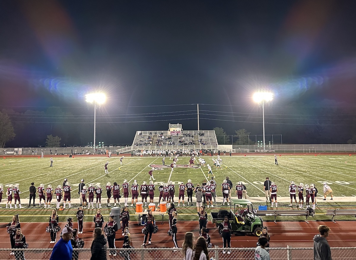 A view of a football game at Bob People's Stadium