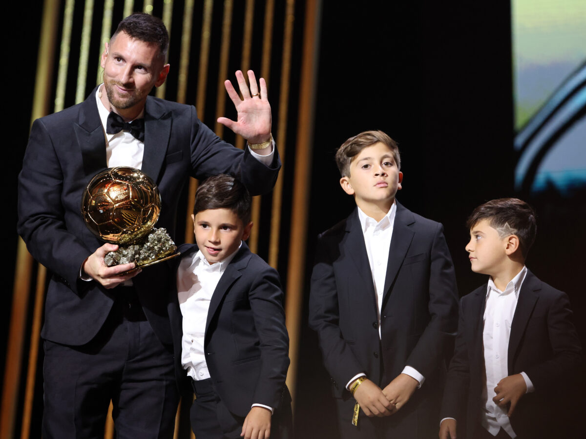 Lionel Messi accepted his eighth Ballon d’Or trophy, and was joined by his sons at the awards ceremony in Paris. Lionel Messi accepted his eighth Ballon d'Or trophy, and was joined by his sons at the awards ceremony in Paris.
