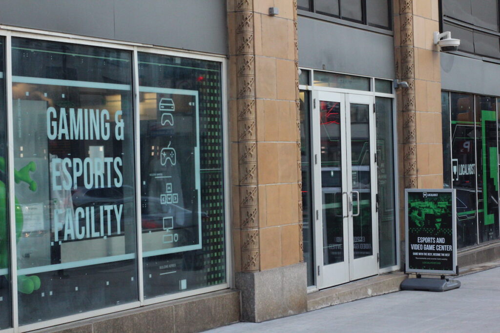 An exterior of a gaming center in Center City