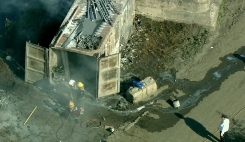 manayunk-explosion An aerial view of firefighters hosing down the site of an explosion in Roxborough