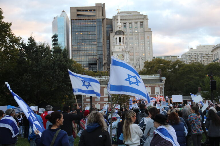 Thousands gather at Independence Hall on Oct. 16, 2023 after a 