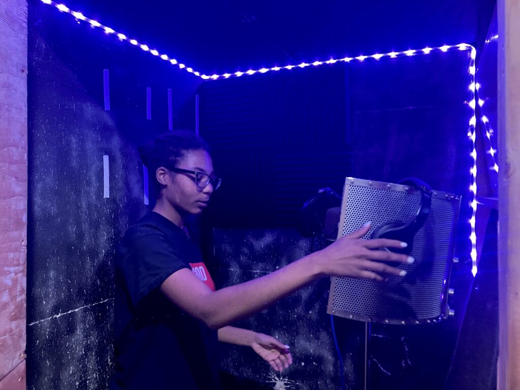 Nyjah Smith working in the studio.