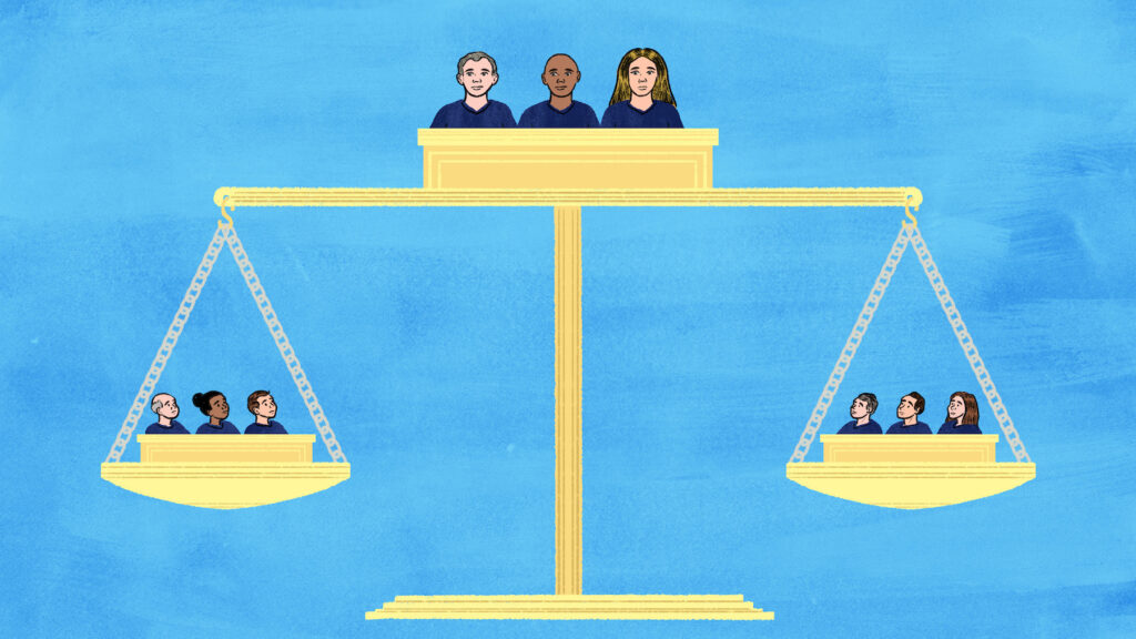 Illustration showing the scales of justice