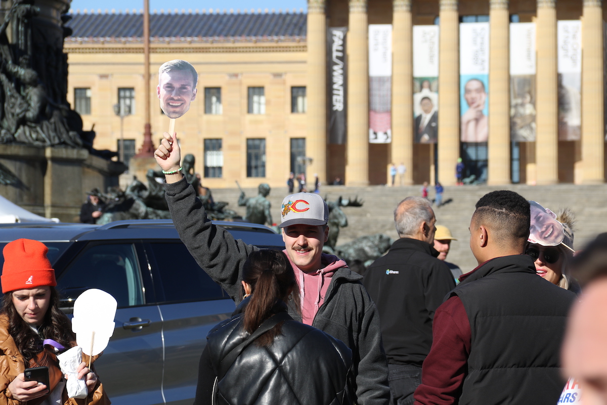 Supporters searched for their favorite runners at Eakins Oval after they crossed the finish line at the AACR Philadelphia Marathon.