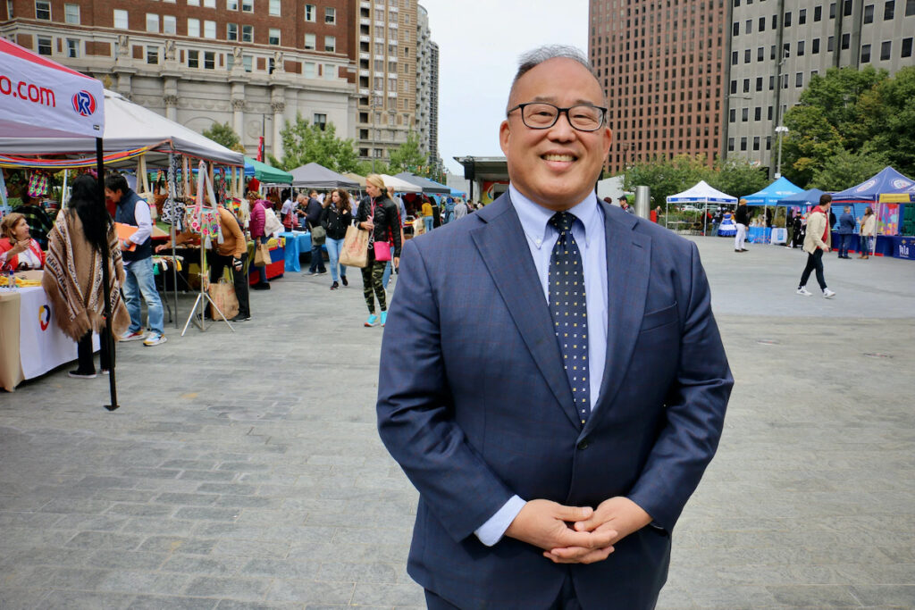 2022-09-30-e-lee-david-oh-philadelphia-love-park-latin-america-festival File photo: Republican candidate for Philadelphia mayor David Oh (Emma Lee/WHYY)