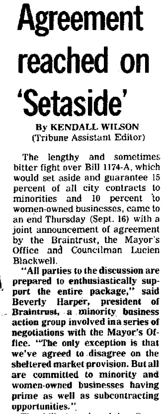 A clipping has a headline that reads "Agreement reached on 'Setaside'"