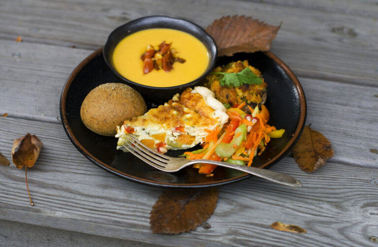 A vegetarian meal on a platter