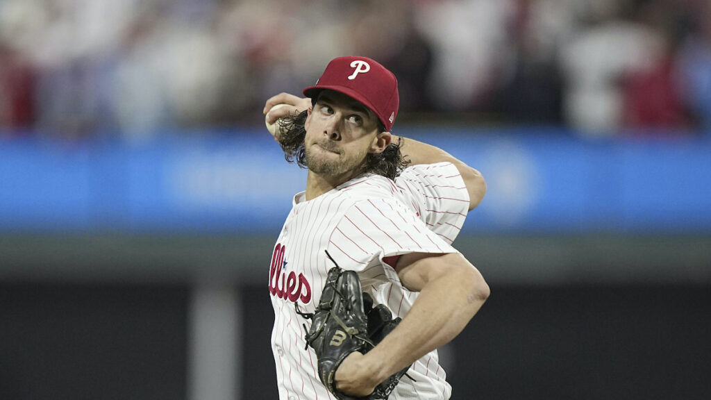 Aaron Nola Philadelphia Phillies starting pitcher Aaron Nola throws against the Arizona Diamondbacks during the first inning in Game 2 of the baseball NL Championship Series in Philadelphia, Tuesday, Oct. 17, 2023