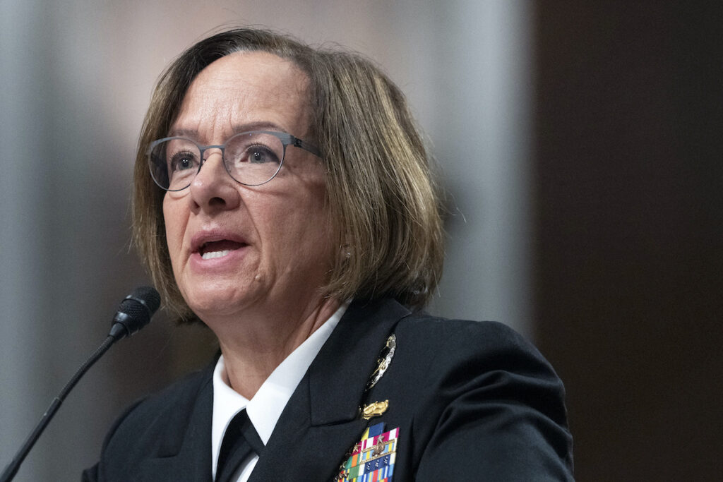 Lisa Franchetti Navy Adm. Lisa Franchetti speaks during a Senate Armed Services Committee hearing on her nomination for reappointment to the grade of admiral and to be Chief of Naval Operations, Sept. 14, 2023, on Capitol Hill in Washington. (AP Photo/Jacquelyn Martin, File)