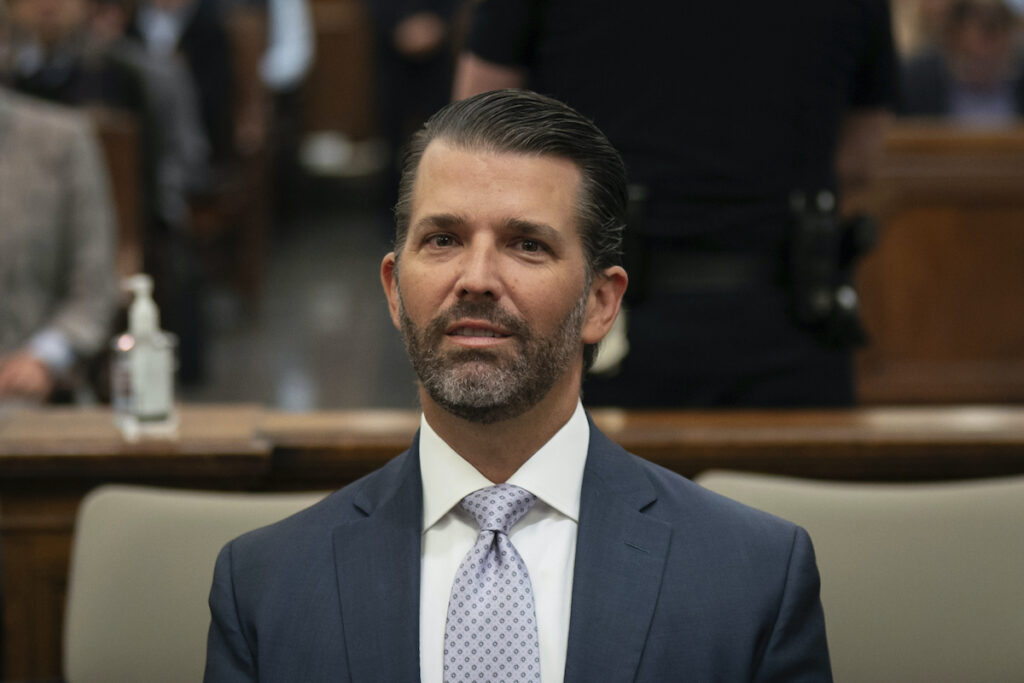 Trump Fraud Lawsuit Donald Trump, Jr. sits in the courtroom before the continuation of his civil business fraud trial at New York Supreme Court, Monday, Nov. 13, 2023, in New York.
