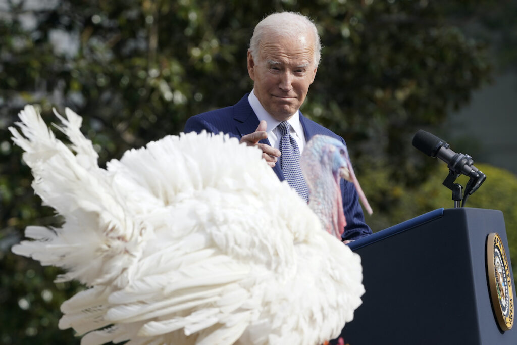 Joe Biden President Joe Biden speaks after pardoning the national Thanksgiving turkey, Liberty, during a pardoning ceremony at the White House in Washington, Monday, Nov. 20, 2023.