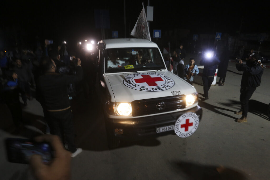 Israel Palestinians A Red Cross vehicle
