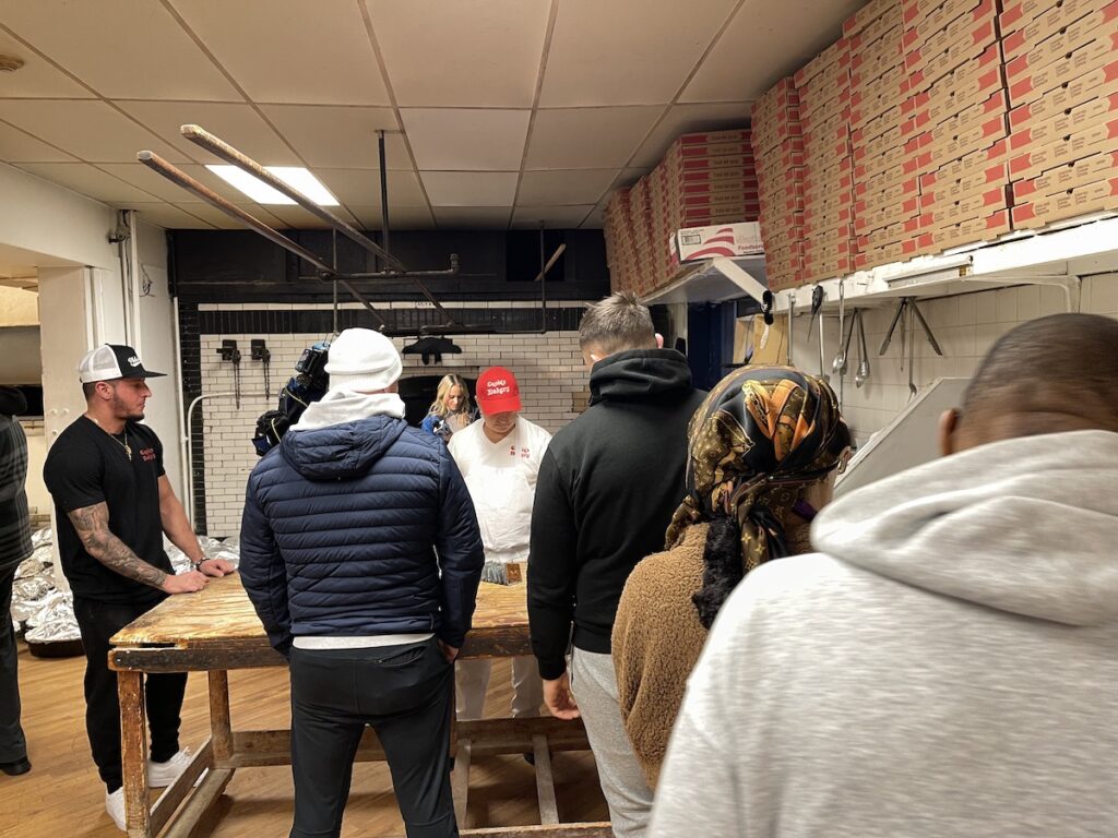 Customers waiting in line to cook turkeys