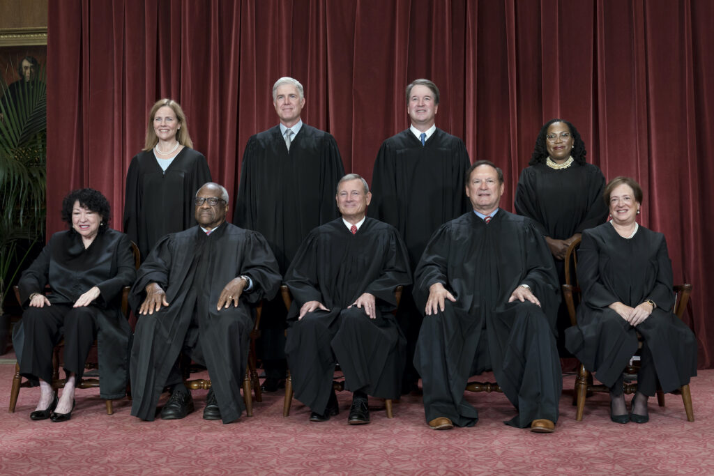 Sonia Sotomayor, Clarence Thomas, John Roberts, Samuel Alito, Elena Kagan, Amy Coney Barrett, Neil Gorsuch, Brett Kavanaugh, Ketanji Brown Jackson Supreme Court Justices