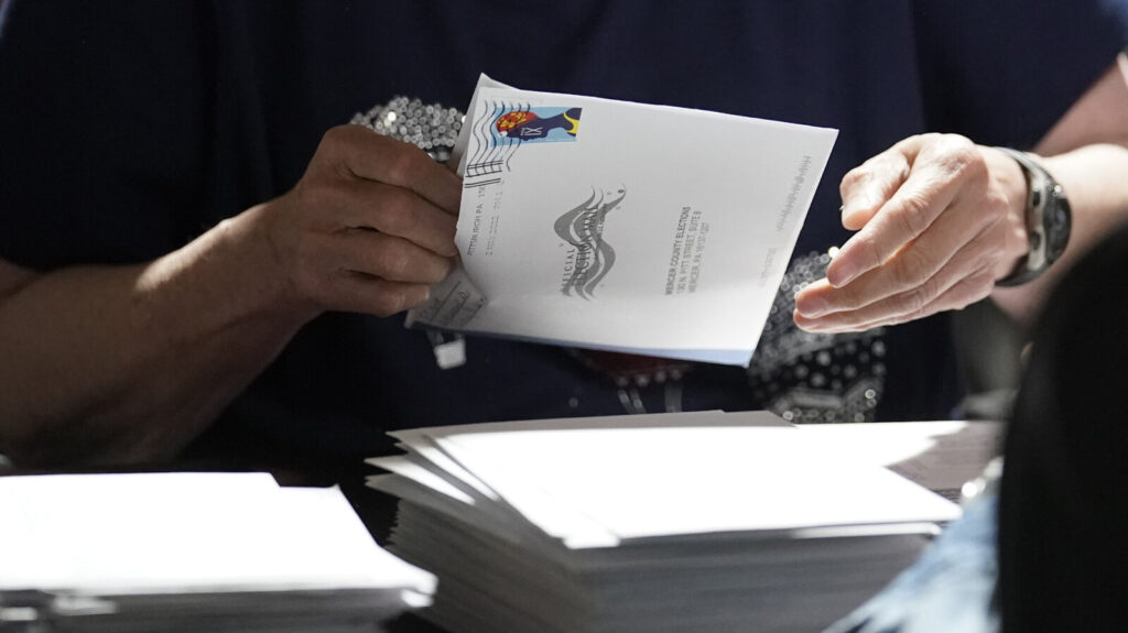 Election 2022 Pennsylvania Senate An election worker continues the process of counting ballots for the 2022 Pennsylvania primary election in Mercer, Pa.