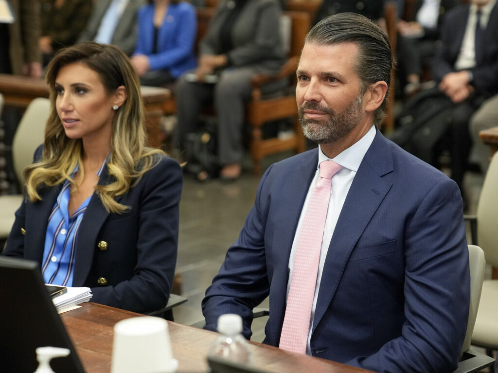 Donald Trump Jr. waits to testify in New York Supreme Court, Wednesday, Nov. 1, 2023, in New York. Seth Wenig/AP