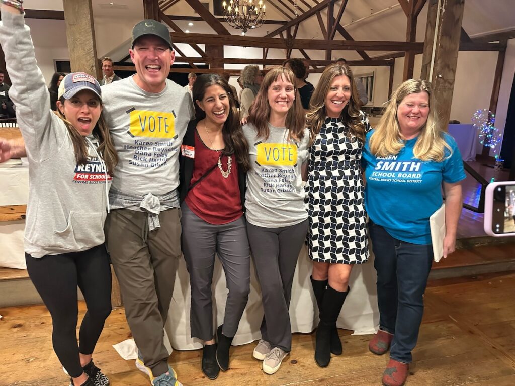 central-bucks-school-board-dems-1 The five winning Democratic candidates with sitting Democratic CBSD board member Dr. Mariam Mahmud.