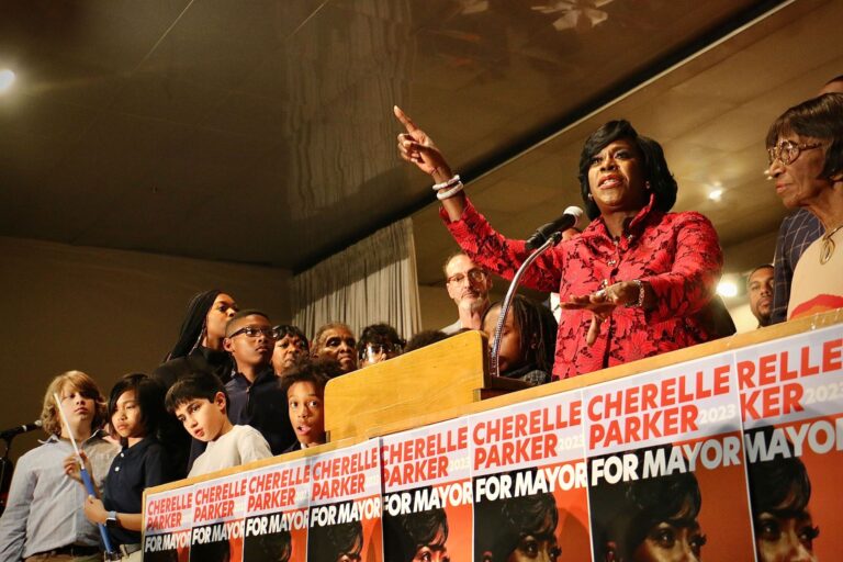 Cherelle Parker addressing her supporters