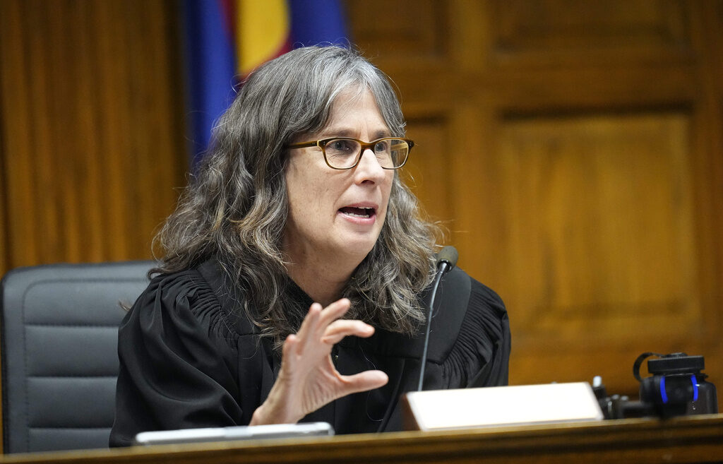 Election 2024 Trump Insurrection Amendment Judge Sarah B. Wallace presides over closing arguments