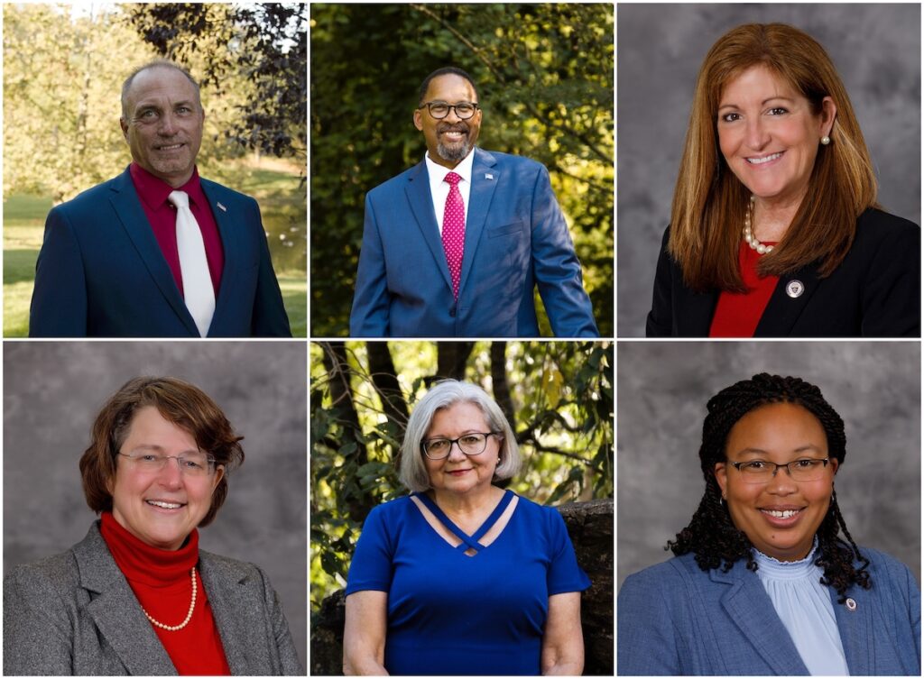 delco-council-race-elections-2023 Left to right from the top: Bill Dennon, Jeffrey Jones, Elaine Paul Schaefer, Christine Reuther, Joy Schwartz, and Dr. Monica Taylor are candidates for the Delaware County Council.
