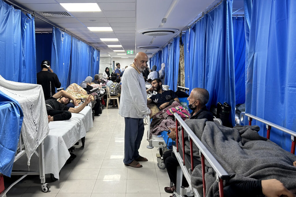 Patients and internally displaced people are pictured at Al-Shifa Hospital in Gaza City on Nov. 10, 2023, amid ongoing battles between Israel and Hamas. Patients and internally displaced people are pictured at Al-Shifa Hospital in Gaza City on Nov. 10, 2023, amid ongoing battles between Israel and Hamas.