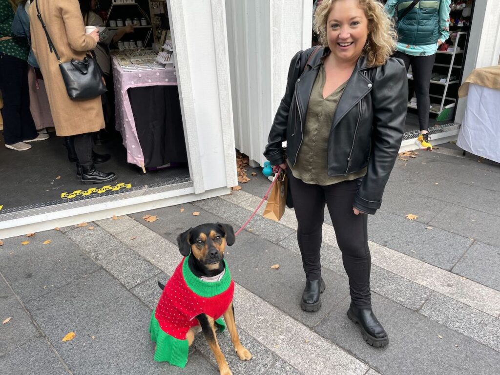Christine Wertheimer poses for a photo with her dog, Lida.