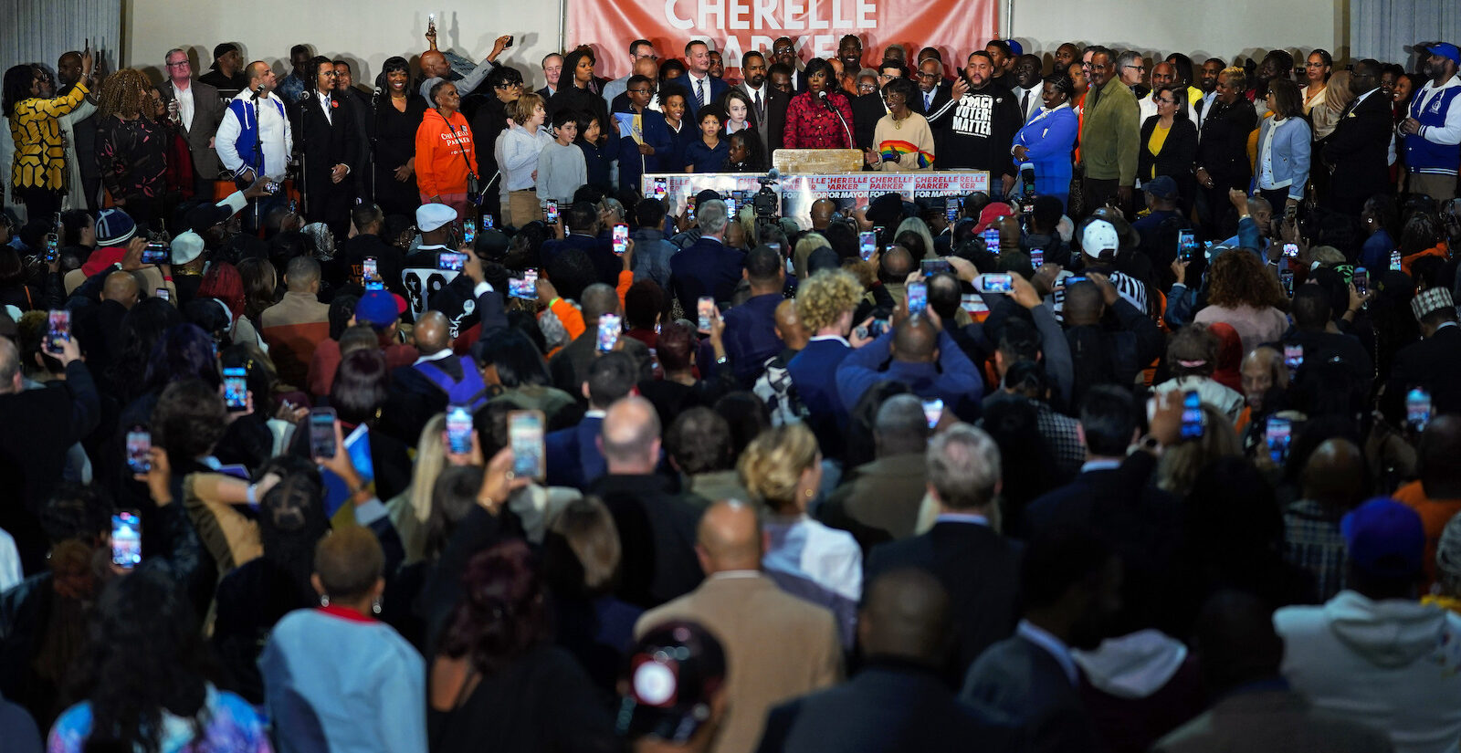 Democratic mayoral candidate Cherelle Parker speaks during an election night event party