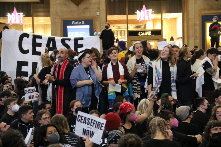 protesters in 30th street station