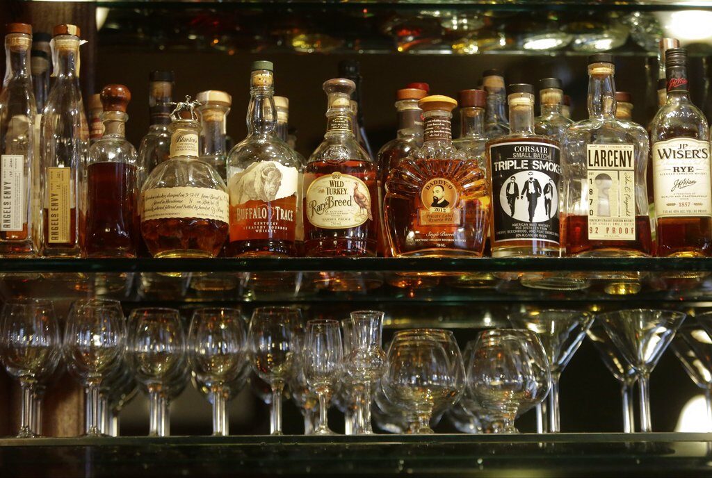 Whiskeys on a shelf