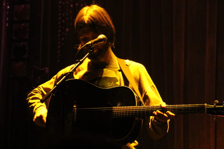 Singer/songwriter Matt Quinn of Mt. Joy performed at Johnny Brenda's in Fishtown on Dec. 20, 2023 for a series of benefit shows for the holiday season. (Cory Sharber/WHYY)