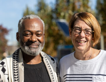 11 20 2023 k paynter sister mary and thomas unhoused-2 Sister Mary Scullion posing for a photo with Thomas