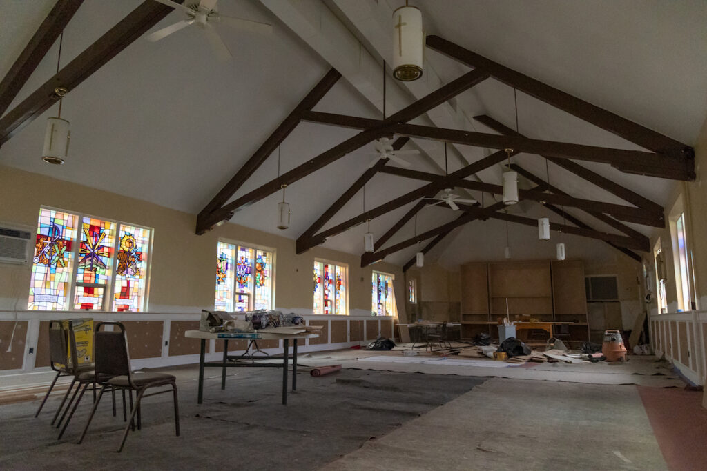 The inside of a former Methodist church undergoing renovations