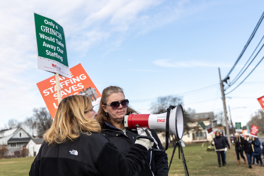 Anna Carlin (left) and Shirley Crowell (right) at the nurses union picket line