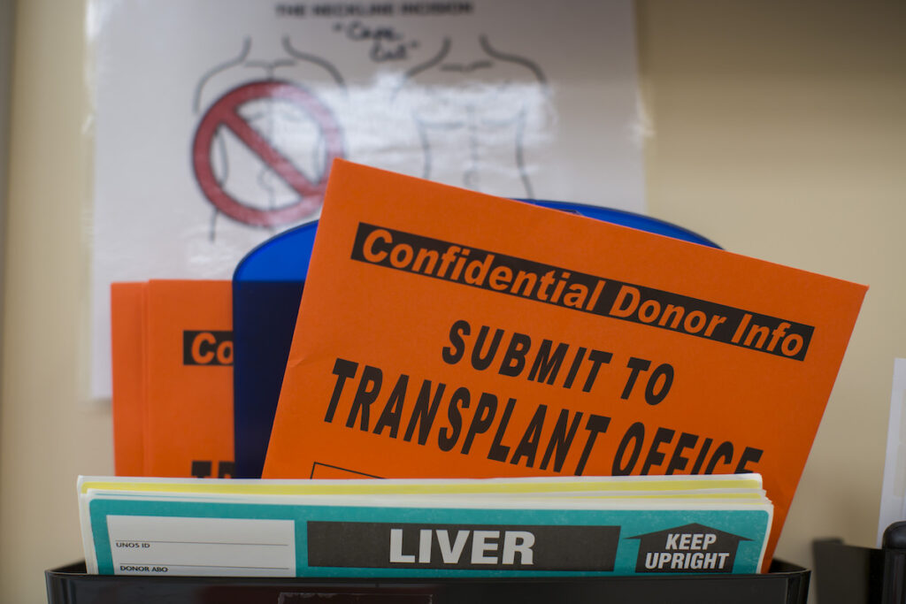 This Friday, Feb. 21, 2014 photo shows organ donation paperwork at Mid-America Transplant Services in St. Louis. (AP Photo/Whitney Curtis)