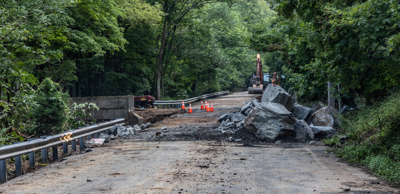 massive debris blocks a road