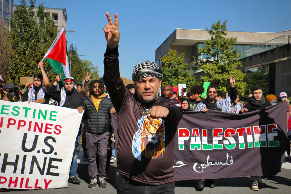 Pro-Palestinian rally marches down the street