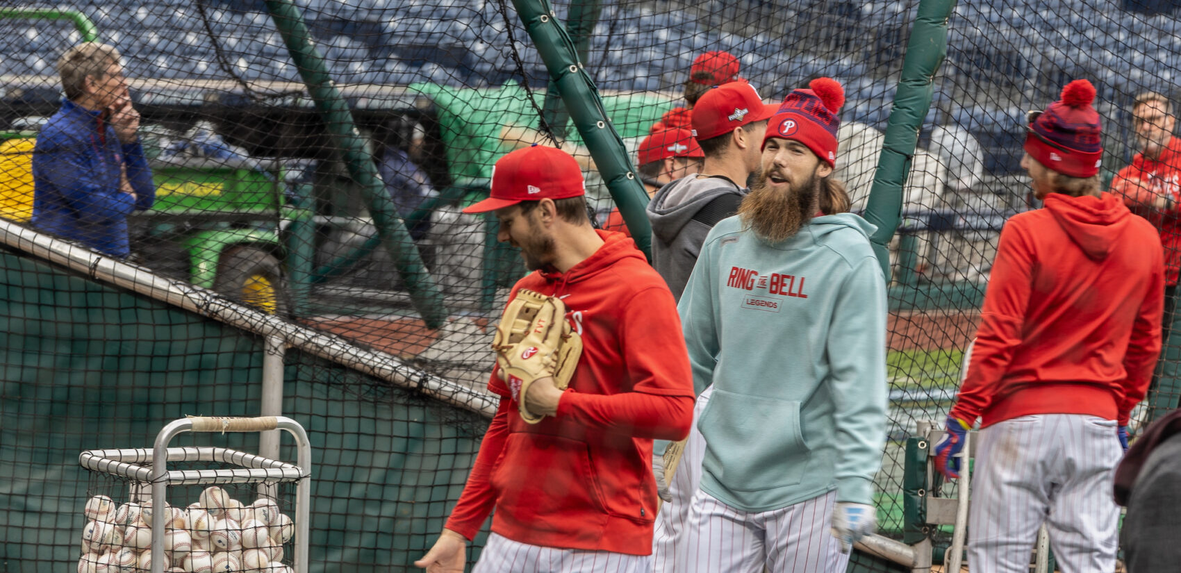 Phillies players at batting practice