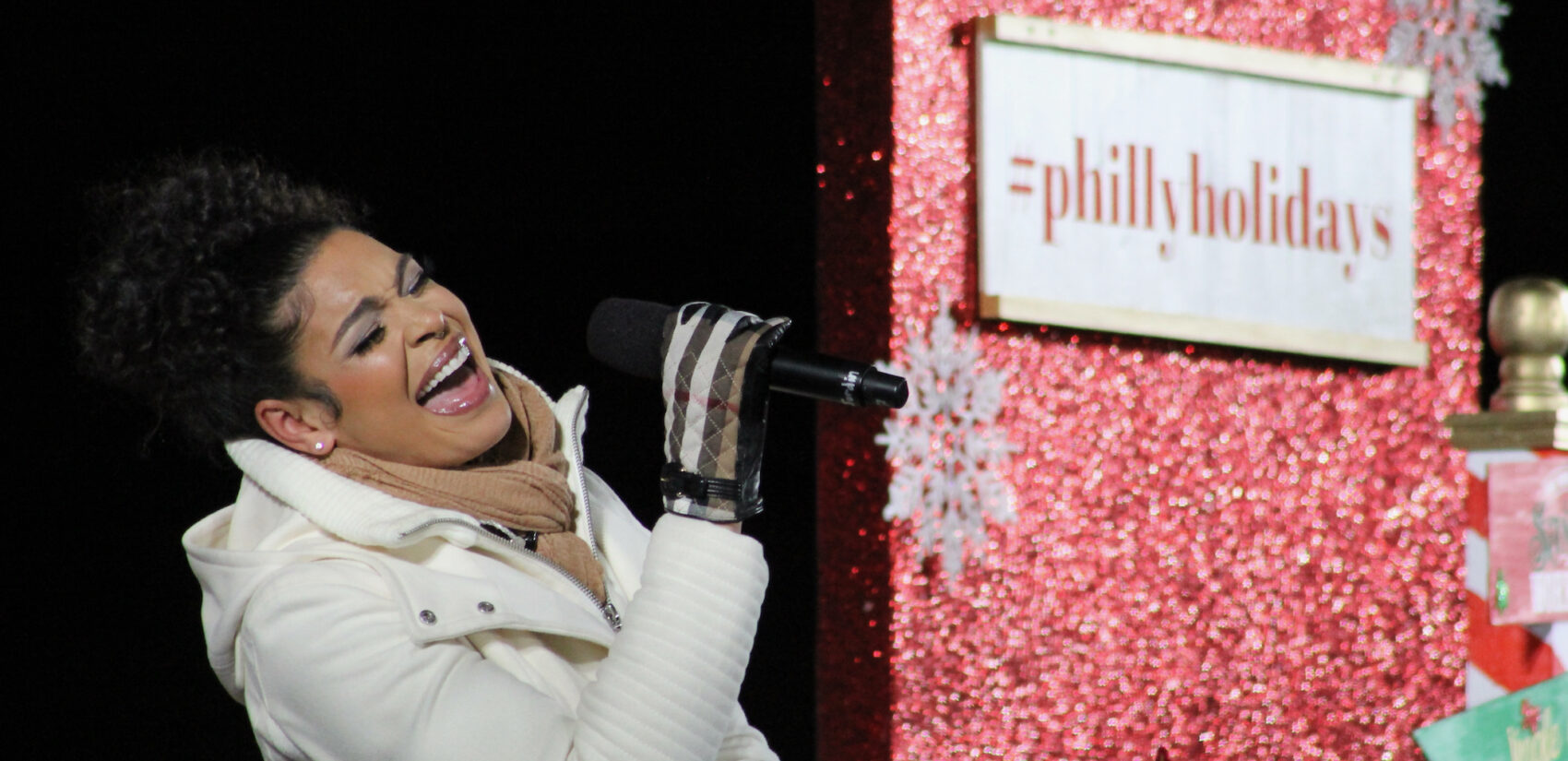 Jordin Sparks performing outside