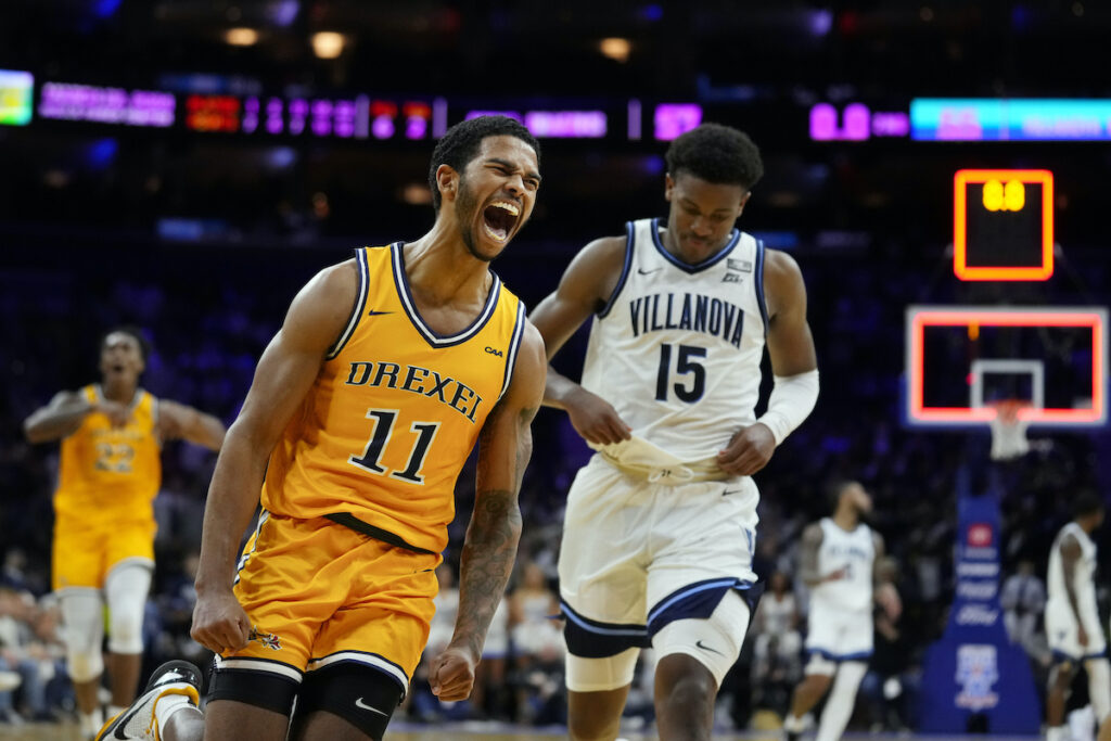 APTOPIX Drexel Villanova Basketball Drexel's Justin Moore (11) reacts past Villanova's Jordan Longino after Drexel won the NCAA college basketball game, Saturday, Dec. 2, 2023, in Philadelphia.