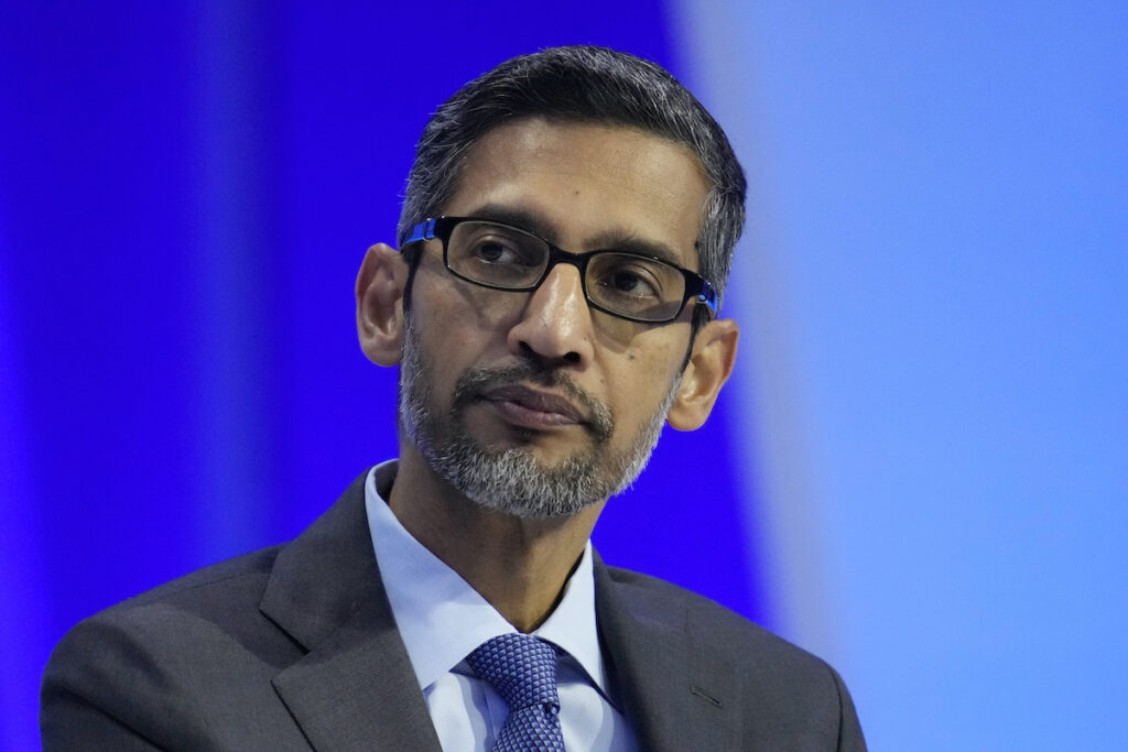 Sundar Pichai Sundar Pichai, CEO of Google and Alphabet, takes part in a discussion at the Asia-Pacific Economic Cooperation (APEC) CEO Summit Nov. 16, 2023, in San Francisco.