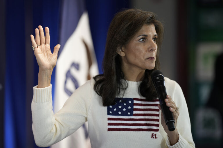 Republican presidential candidate Nikki Haley speaks during a town hall, Monday, Dec. 18, 2023, in Nevada, Iowa.