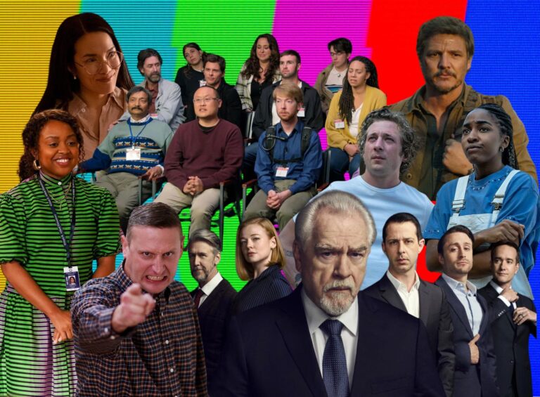 Credit Clockwise from Top Left: Beef (Netflix/2023); Jury Duty (Amazon Freevee/2023); The Last of Us (HBO/2023); The Bear (Hulu/2022); Succession (HBO/2023); I Think You Should Leave with Tim Robinson (Netflix/2019); Abbott Elementary (ABC/2021)