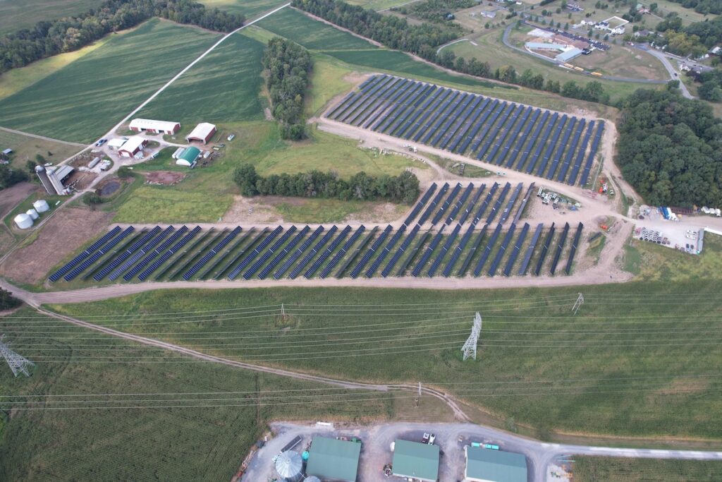 An aerial view of the 80 MW solar field in Adams County