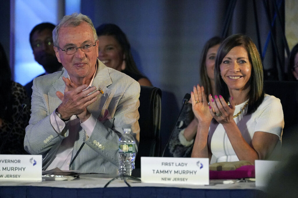 Phil Murphy,Tammy Murphy New Jersey Gov. Phil Murphy, left, and first lady Tammy Murphy attend the National Governors Association summer meeting, July 15, 2022, in Portland, Maine. (Robert F. Bukaty/AP)