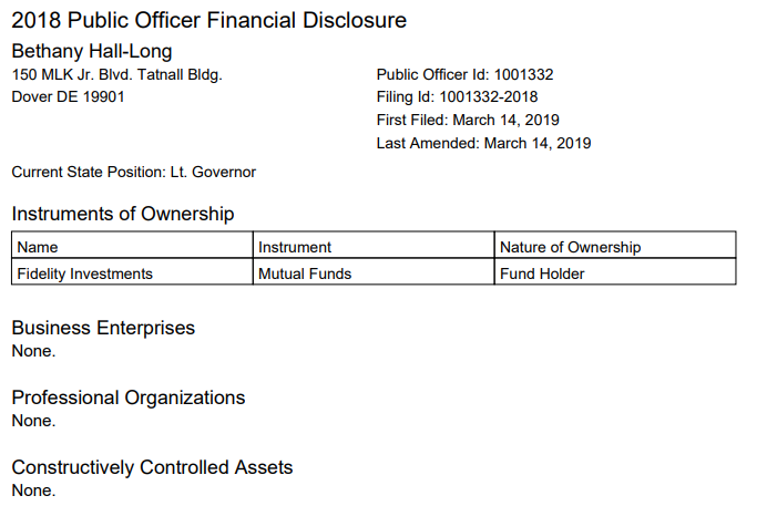 A form filed by Lt. Gov. Hall-Long