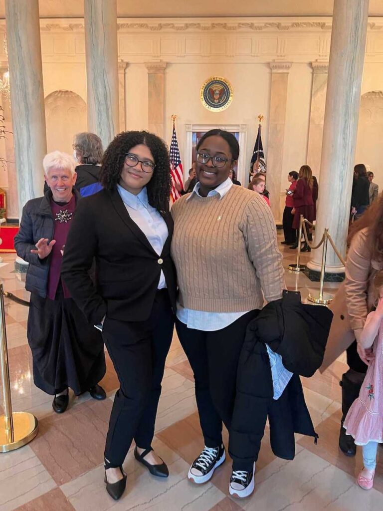 Two members of Philadelphia Youth Commission leadership pose for a photo at the White House
