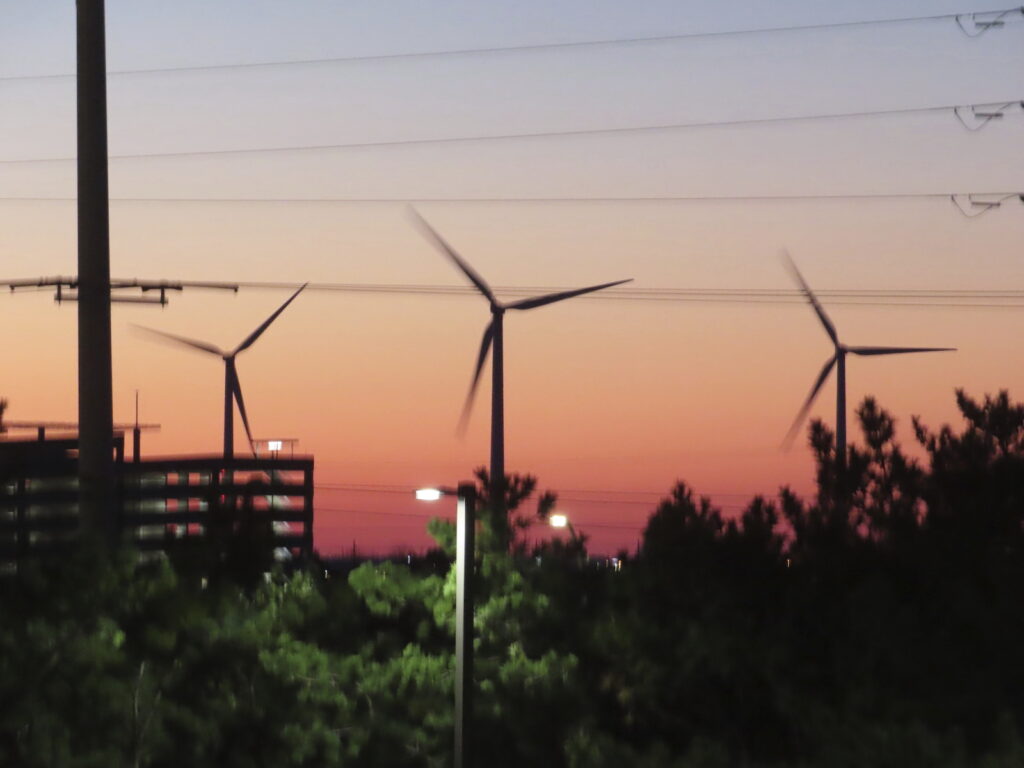 Land-based wind turbines spin in Atlantic City