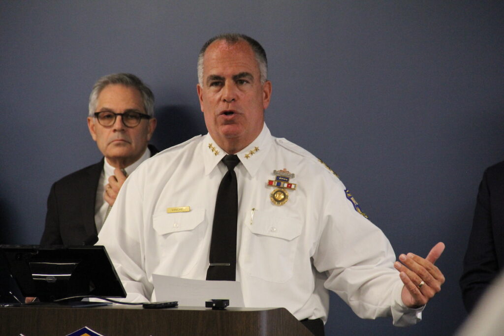 First Deputy Commissioner Frank Vanore speaks at a podium